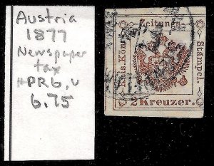 Austria #PR6, used -1877- Newspaper Tax - CV=6.75