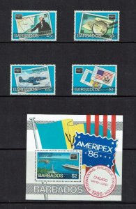 Barbados: 1986  Ameripex 86, Chicago,  MNH set + M/Sheet