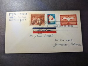 1951 United Nations Russia USA Airmail Cover New York to Juneau AK