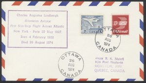 1974 Death of Charles Lindbergh Commemorative Cover AUG 26