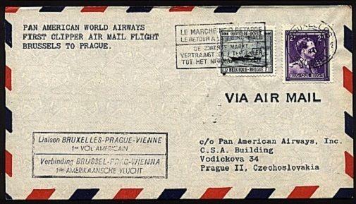 BELGIUM 1946 PanAm first flight cover Brussels to Prague...................98924