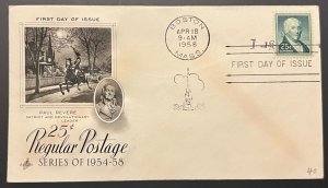 PAUL REVERE 25¢ POSTAGE #1048 APR 18 1958 BOSTON MA FIRST DAY COVER (FDC) BX4