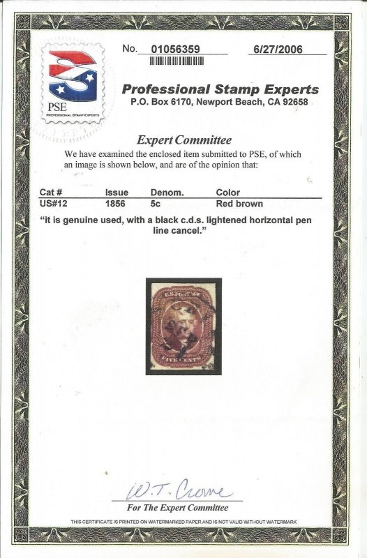 # 12, Used, VF. PSE cert. CV $ 775.00