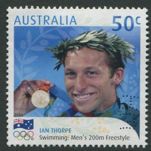 AUSTRALIAN GOLD MEDALIST ATHENS 2004 - 50c IAN THORPE - USED