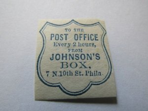 US Local Stamp Carrier, Johnson's Box - Philadelphia PA. MH OG,