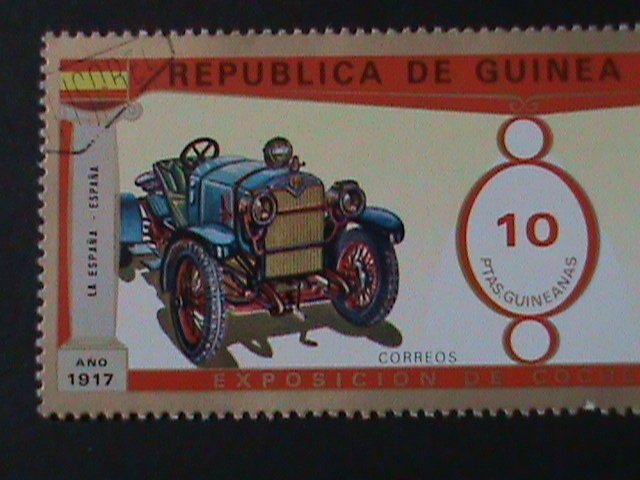 ​EQUATORIAL GUINEA-LOVELY CLASSIC ANTIQUE CARS-CTO LARGH STAMP VF FANCY CANCEL