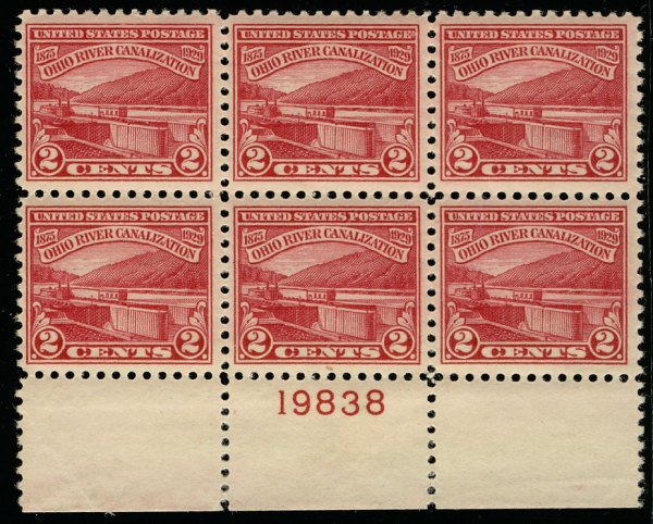 US #681 PLATE BLOCK, XF-SUPERB mint never hinged, hinged in margin only, top ...