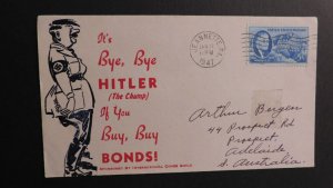 1947 Jeannette PA to Adelaide S Australia Patriotic WWII Cover Bye Bye Hitler