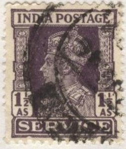 India O108B (used) 1½a George VI, dull purple (1943)