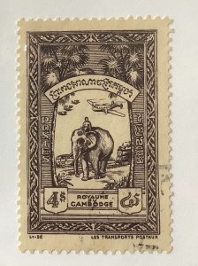 Cambodia 1954 Scott 30 used - 4p, Elephant, Means of Post Transportation