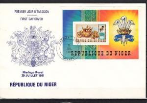 Niger, Scott cat. 551. Diana`s Royal Wedding s/sheet on a First day cover.