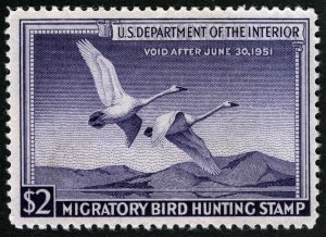 US Sc RW17 Violet $2.00 MNH Original Gum VF 1950 Hunting Permit