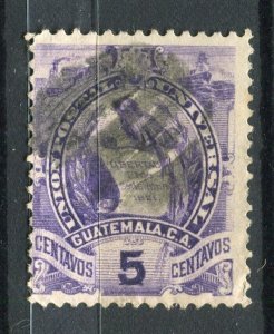 GUATEMALA; 1886 classic Quetzal Coat of Arms issue fine used 5c. value