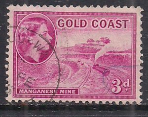 Gold Coast 1952 - 54 QE2 3d Red SG 158 used ( F1310 )