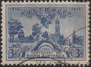 Australia 1936 Sc#160, SG#162 3d Blue Centenary of SA USED-Fine-LHM.