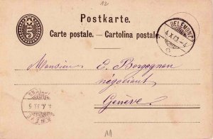 Switzerland 1883 Postal Card Stationery Delemont to Geneva Carte Postale