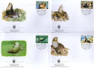 Tristan Da Cunha 2004 WWF Subantarctic Fur Seal Marine Life Sc 747-50 Set of FDC