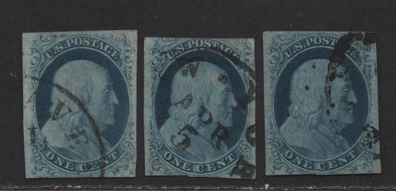 $US Sc#7 RARE, used, F-VF, Doporto Certs, sm. faults, Cv. $2400++