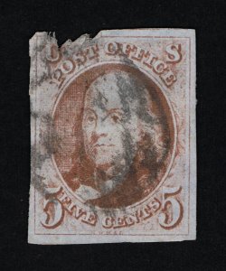 VERY AFFORDABLE GENUINE SCOTT #1 USED 1847 RED BROWN FIRST ISSUE TOWN CANCEL