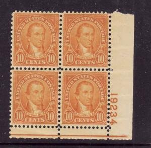 USA-Sc#642-unused 10c orange Monroe-perf 11-rotary press-NH plate block of 4-