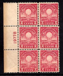 654 Mint,OG,NH... SCV $42.50... Plate Block