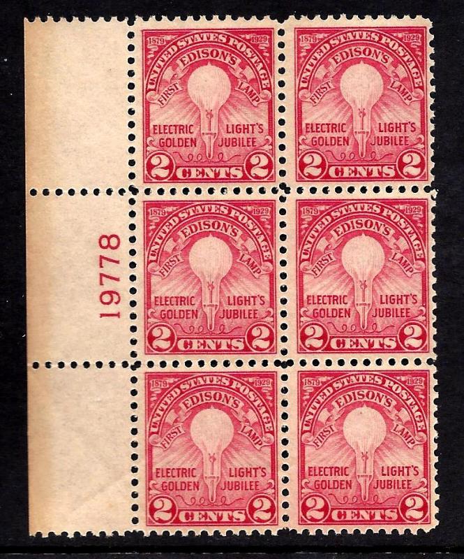 654 Mint,OG,NH... SCV $42.50... Plate Block