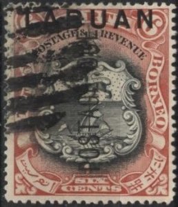 Labuan J5 (used) 6c arms of north Borneo, brn red & black, ovptd (1901)