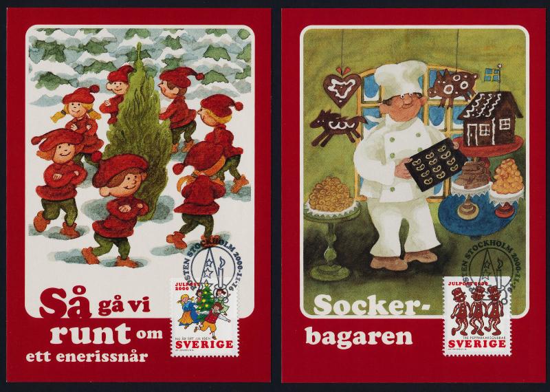 Sweden 2401-2 a-d on Maxi Cards - Christmas Songs, Cartoons, Christmas Tree