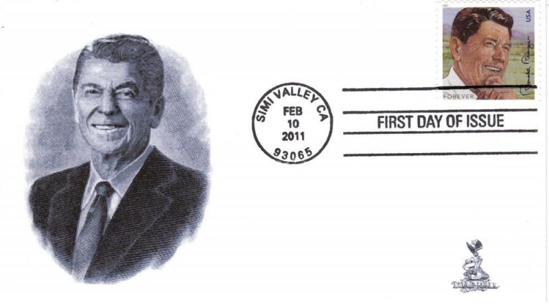 Ronald Reagan First Day Cover, with 4-bar postmark