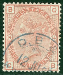 GB QV Stamp SG.163 1s Orange-Brown Plate 14 (1881) *BLUE* CDS Used c£170+ LRED55