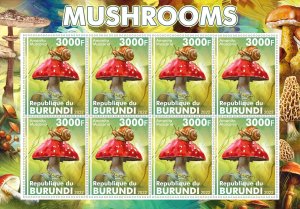 Stamps.Mushrooms, Plants, Burundi 2022 year , 6 sheet perforated