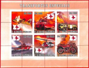 A4435 - SAO TOME & PRINCIPE- ERROR MISPERF: 2007 Red Cross, Firetruck Helicopter