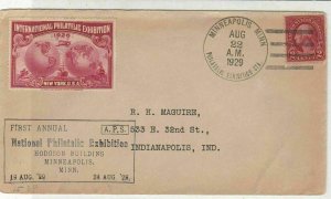 U.S. 1929 1st Annual Philatelic Exhib Minneapolis Slogan & Stamp Cover Ref 34449