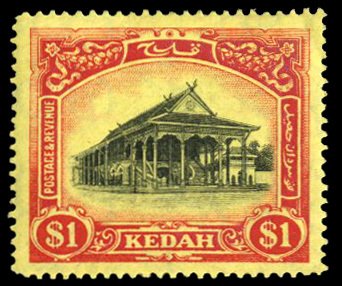 Malayan States - Kedah #42 (SG 37) Cat£80, 1924 $1 scarlet and black, lightl...