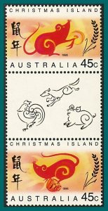 Christmas Island 1996 Year of the Rat, 45c gutter pair, MNH #377a,SG425a