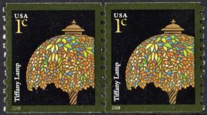 SC#3758A 1¢ Tiffany Lamp Coil Pair (2008) MNH