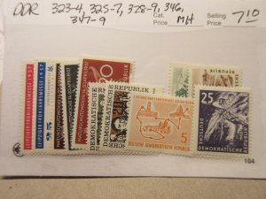 GERMANY DDR Scott 323-4, 325-7, 328-9, 346, 347-9 MINT HINGED Cat $7.10