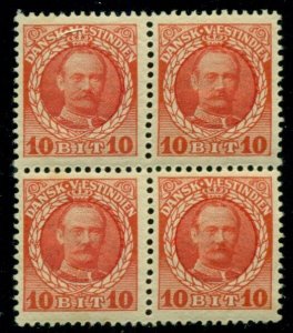 DANISH WEST INDIES #44v (42v) 10bit Fred VIII, Blk of 4 INVERTED WMK Facit $265+