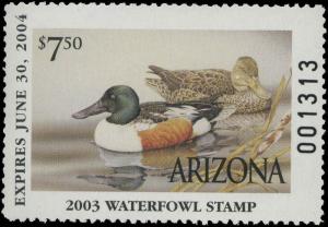 ARIZONA #17 2003 STATE DUCK NORTHERN SHOVELER  by Sherrie Russell Meline
