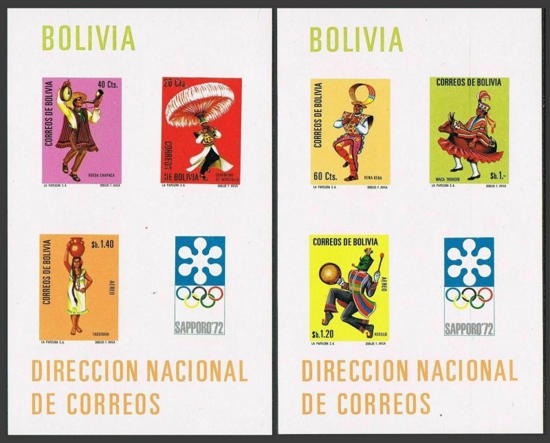 Bolivia C314a-C315a,MNH.Michel Bl.32-33,MNH. Olympics Sapporo-1972.Folk dances.