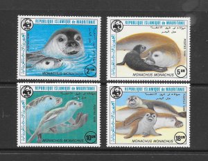 MARINE LIFE - MAURITANIA #597-600  SEALS  WWF  MNH