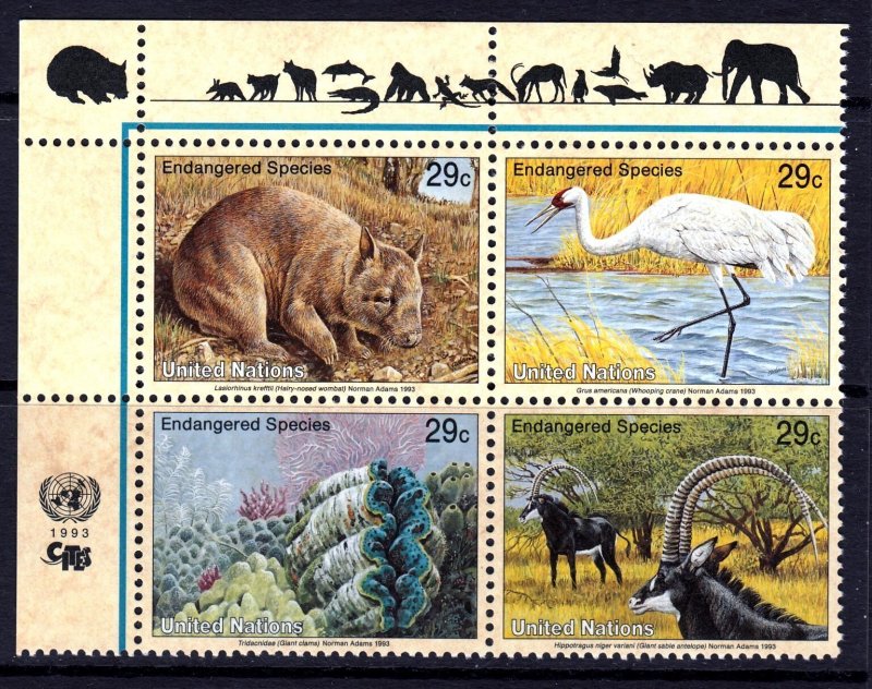 United Nations - NY 1993 Endangered Species Complete Mint MNH Set Block SC 623a