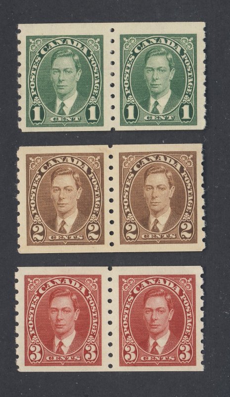 6x Canada Coil   Stamps Pairs of #238 to #240 MH VF Guide Value = $56.00