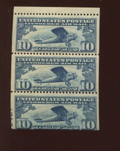 C10a Lindbergh Air Mail Mint PLATE # Booklet Pane of 3 Stamps (By 1395)