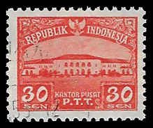Indonesia #377 Used VLH; 30s Post Office (1953)