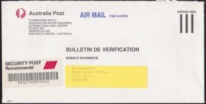 AUSTRALIA 1992 AP Official security post cover Granville NSW to VANUATU....B2650