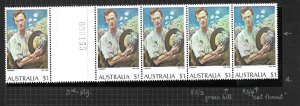 1974 Australia 573 Sergeant of Light Horse MNH strip of 5 with green color shift