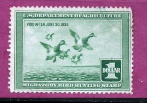 Scott  RW4 1937 Duck  Stamp unsined No gum light crease uper right corner