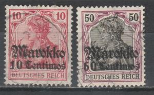 GERMAN PO IN MOROCCO 1911 MAROKKO OVERPRINT GERMANIA 10C & 50C USED