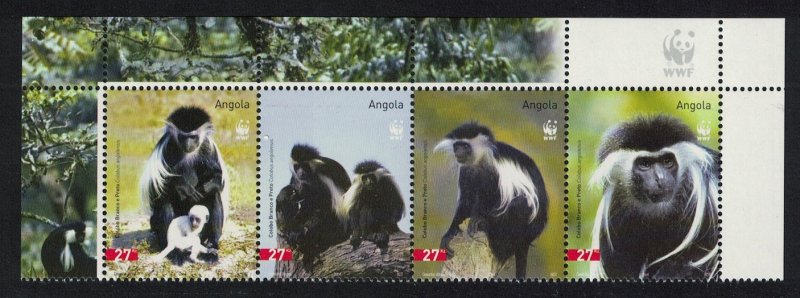 Angola WWF Black-and-white Colobus Top Strip with WWF Logo SG#1717-1720